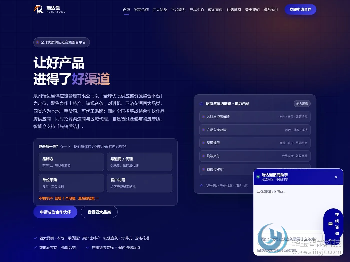 瑞达通品牌招商平台 官网首页实机截图